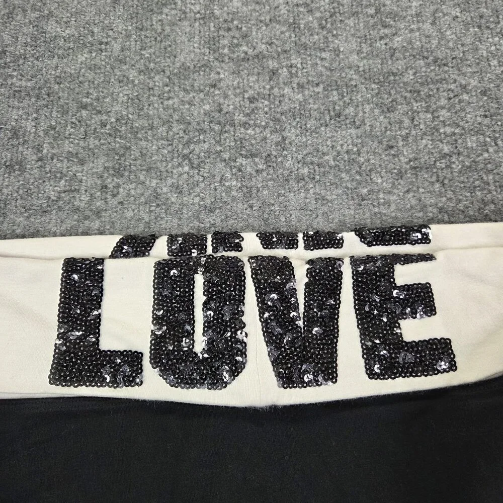 Victoria Secret PINK LOVE Black Yoga Cropped Fold Over Pants Sequins Large‎ Y2k